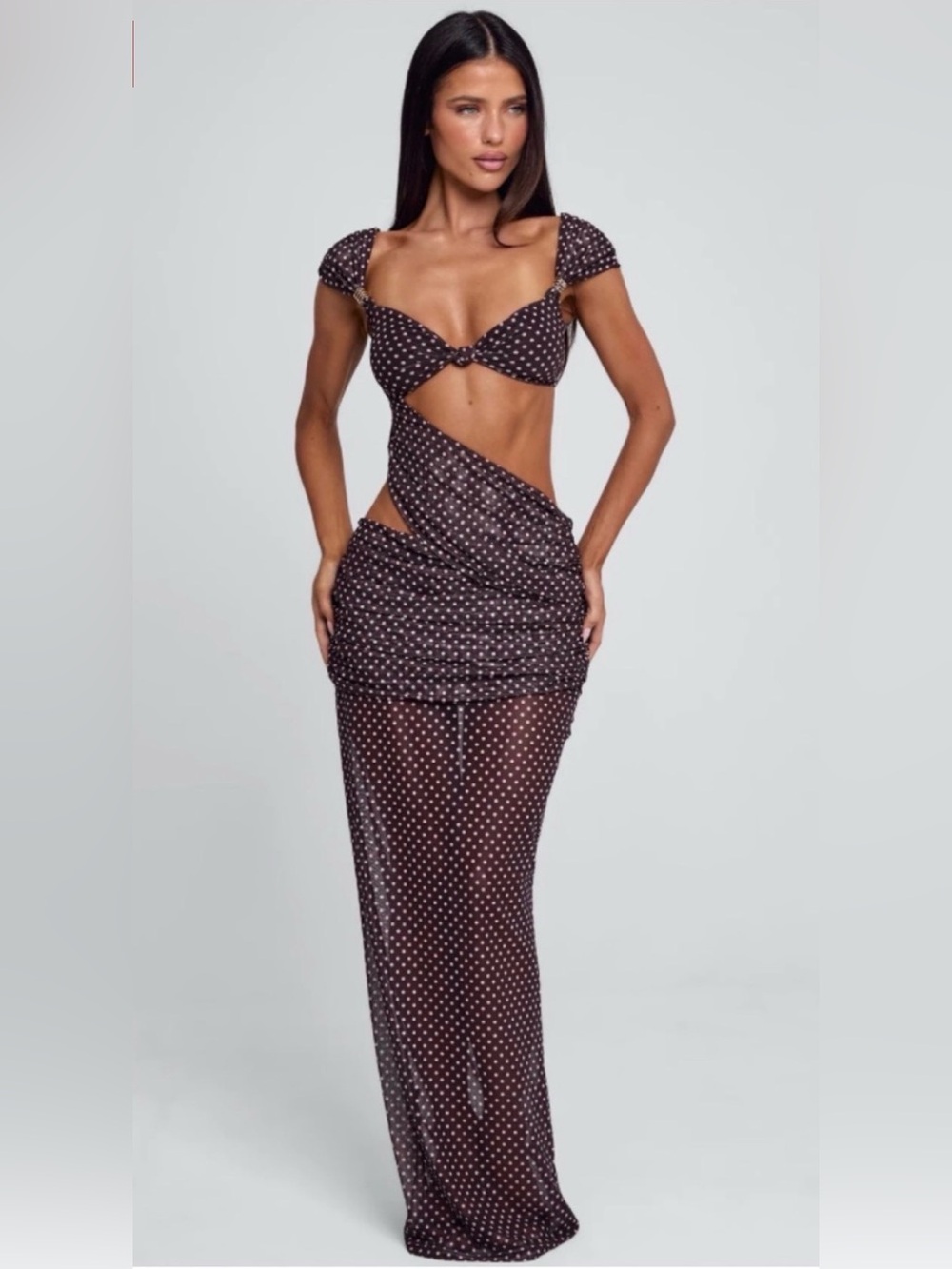 🔥 NWT Outcast EULALIE MAXI DRESS BROWN POLKA DOT